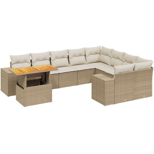 VidaXL 10-dijelni set vrtnih sofa s jastucima bež od poliratana Slike