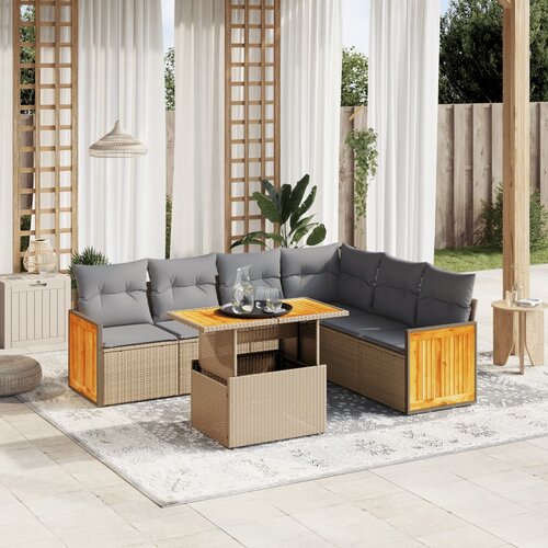  7-dijelni set vrtnih sofa poliratan i bagrem s jastucima Slike