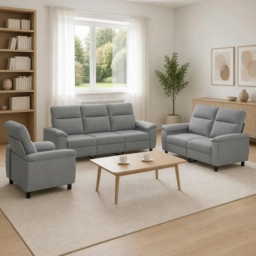  Set sofe 3 pcs Svjetlosiva Tkanina - Svjetlosiva 1-sjedalna + 2-sjedalna (120 cm) + 3-sjedalna Cijene
