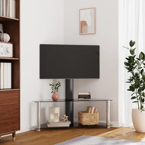 VidaXL Kotno TV stojalo 2-nadstropno za 32-70&amp;quot; črno in srebrno Slike