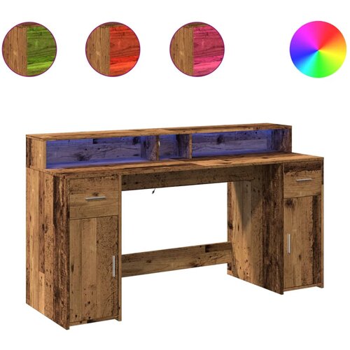 Maison Chic Pisalna miza - pisarniška miza - Računalniška miza z LED lučkami starinski les 160x55x91 cm inž. les, (21785286) Cene