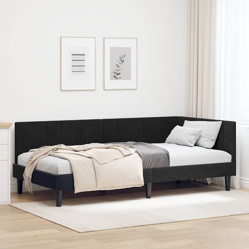 Kutni okvir kreveta s uzglavljem Crna 90 cm x 200 cm Baršun Cene