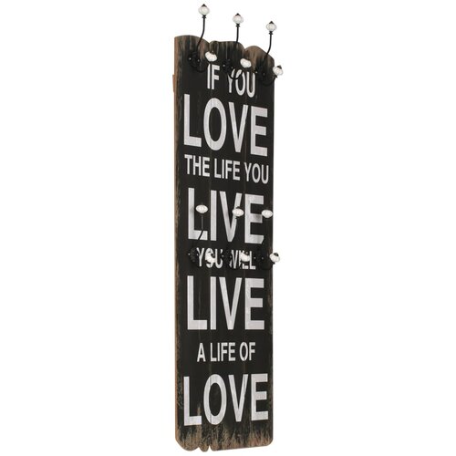 vidaXL Stenski obešalnik s 6 kljukicami 120x40 cm LOVE LIVE, (20776524) Cene
