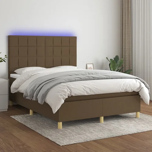 The Living Store Box spring postelja z vzmetnico LED temno rjava 140x190cm blago - Box Spring Postelja, (21516039)