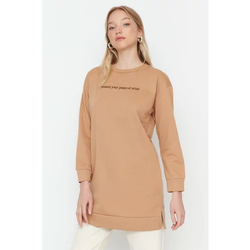 Trendyol Beige Letter Knitted Sweatshirt with Soft Pillow