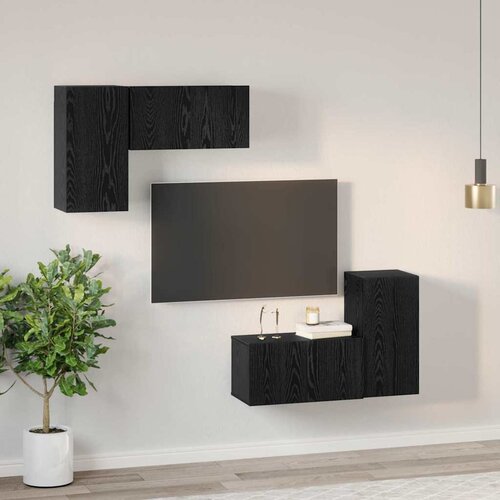  Set TV komoda 4 kom. Crni hrast Konstruirano drvo Slike