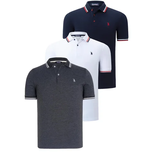 Dewberry TRIPLE SET T8594 MENS T-SHIRT-NAVY BLUE-ANTHRACITE-WHITE