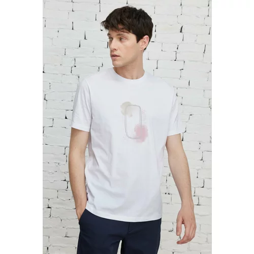 ALTINYILDIZ CLASSICS Men's White Slim Fit Slim Fit Crew Neck 100% Cotton Front Printed T-Shirt.