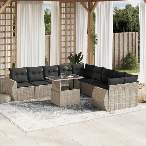 VidaXL 11-dijelni set vrtnih sofa poliratan s jastucima svijetlosivi Slike
