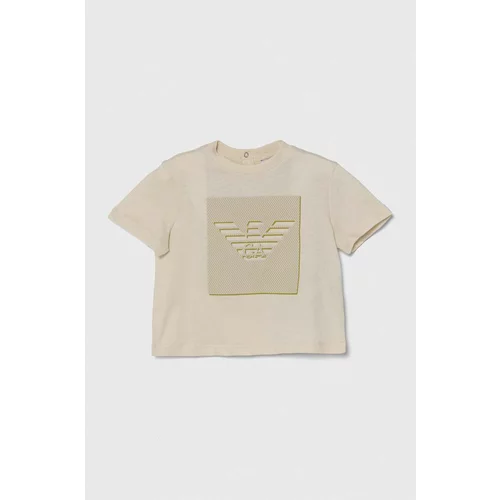 Emporio Armani Otroška bombažna majica bež barva
