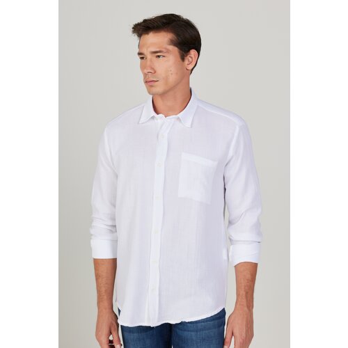 AC&Co / Altınyıldız Classics Men's White Comfort Fit Wide Cut, Classic Collar 100% Cotton Muslin Shirt. Slike