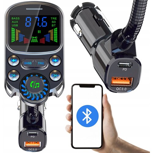  Avtomobilski FM oddajnik velik LCD bluetooth 5.3 in polnilec 12-24V 3x USB 3.0 RGB Cene