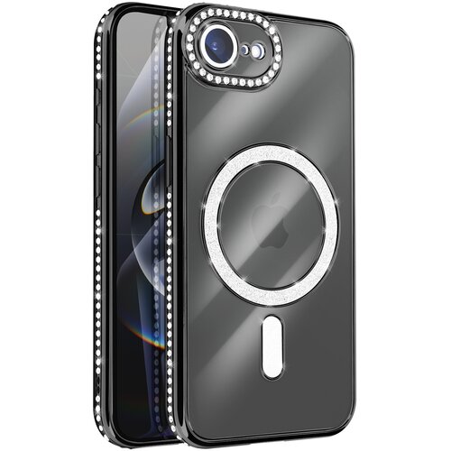 AVIZAR Ovitek za iPhone 16e, združljiv z MagSafe, z obrobo iz okrasnih kamnov, Črna, (5000189535) Cene
