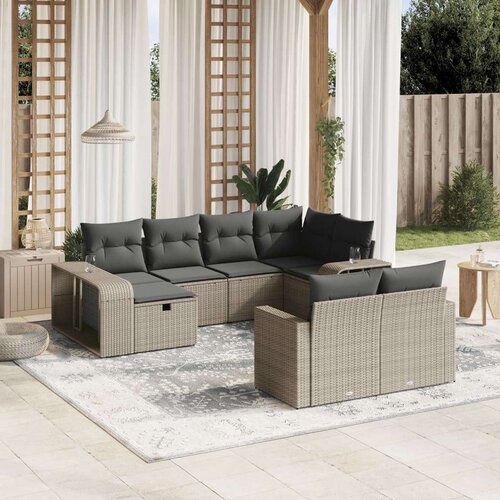 VidaXL 10-dijelni set vrtnih sofa poliratan s jastucima svijetlosivi Slike