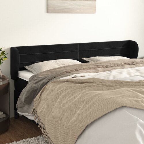 VidaXL Uzglavlje s u&amp;scaron;ima crno 183x23x78/88 cm bar&amp;scaron;unasto Slike