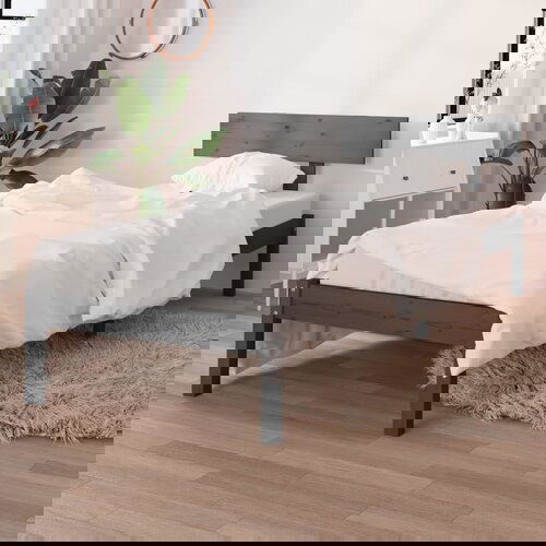 The Living Store Posteljni okvir siv iz trdne borovine 100x200 cm - Posteljni Okvir, (21523613) Slike