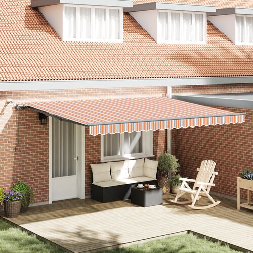 VidaXL Avtomatska retraktibilna tenda z LED večbarvnim črtastim dizajnom 450x350 cm Slike