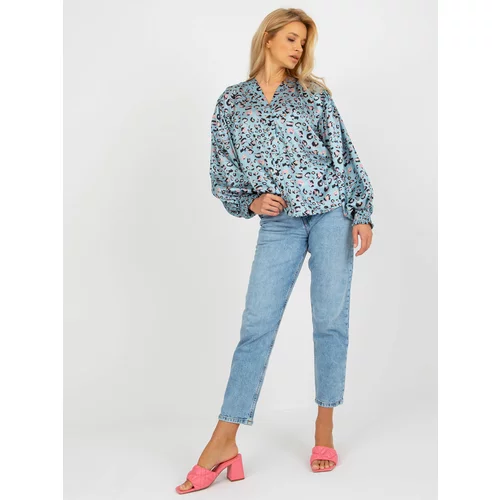 Fashion Hunters Blue and black satin shirt with leopard pattern