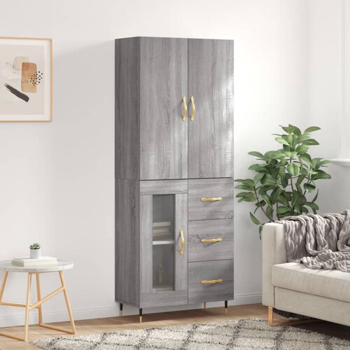 vidaXL Visoka komoda siva sonoma 69,5x34x180 cm inženirski les Cene