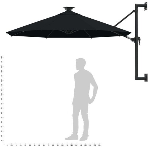  Stenski senčnik z LED in kovinskim drogom 300 cm črn Cene