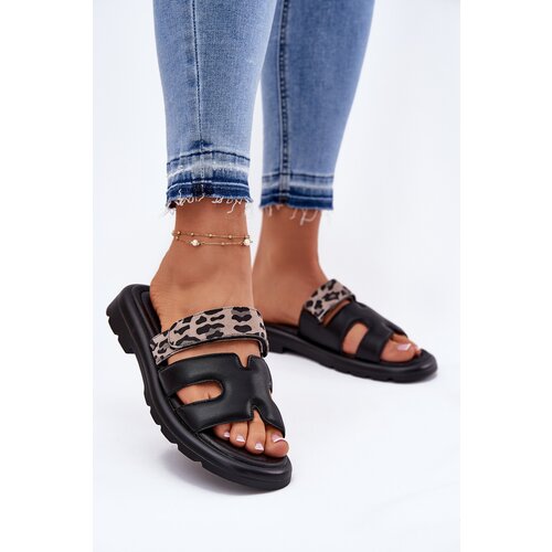 VINCEZA Leather Women's Sandals With Velcro Leopard Cene