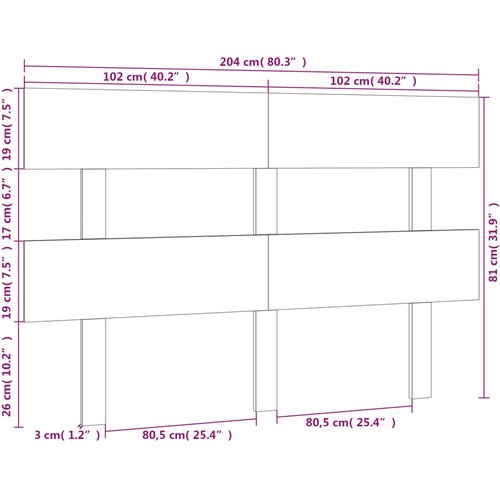 Uzglavlje za krevet boja meda 204 x 3 x 81 cm masivna borovina Slike