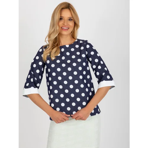 Fashion Hunters Dark blue polka dot blouse with round neckline