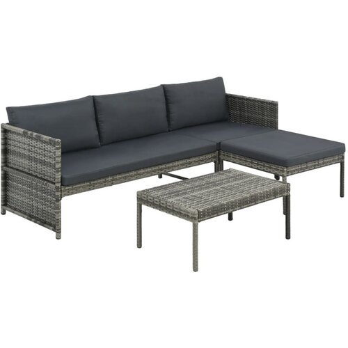  3-dijelna vrtna garnitura od poliratana s jastucima siva Cijene