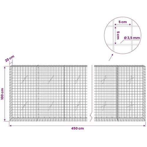  Gabion s žicom debljine 3 5 mm i mrežom 5x5 cm 450x20x100 cm - 20 cm 100 cm 450 cm Slike