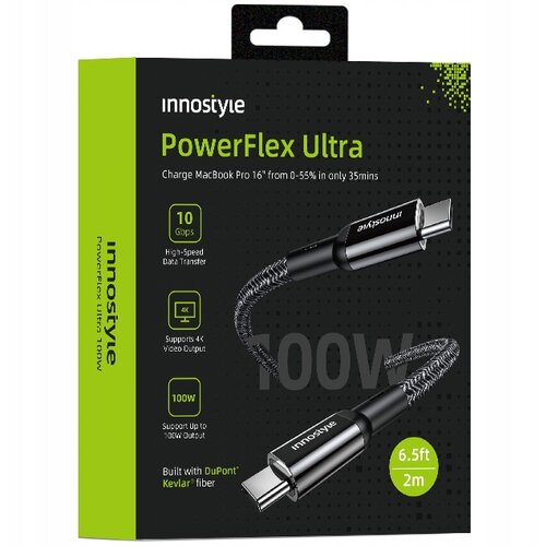 Innostyle POWERFLEX ULTRA KABEL USB-C HITRO POLNJENJE THUNDERBOLT 10GBPS 100W KEVLAR 2M ČRNA, (21748039) Cene
