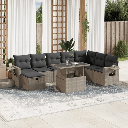 vidaXL 9-dijelni set vrtnih sofa od poliratana s jastucima svjetlosivi Cijene