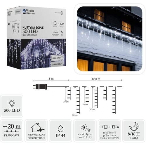  Ledeni zastor 20 m 500 LED - hladno bijela + hladno bijeli svjetlucavi efekt Cijene
