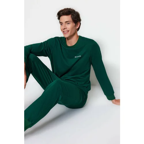 Trendyol Men's Green Regular Fit Printed Knitted Pajamas Set