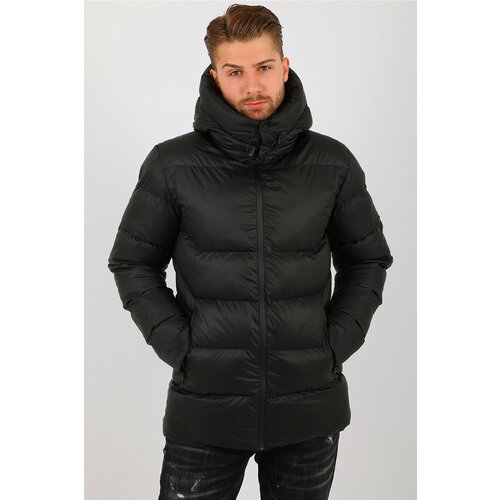 River Club Men's Black Hooded Water and Windproof Long Inflatable Winter Sports Coat Cene