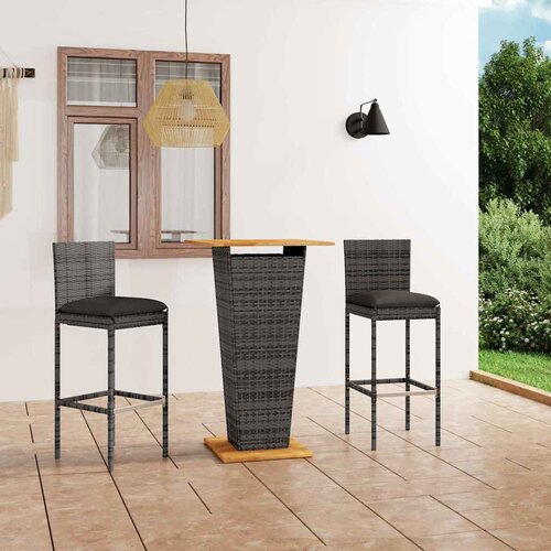  3-dijelni vrtni barski set od poliratana s jastucima sivi Siva 60 cm table length Cijene