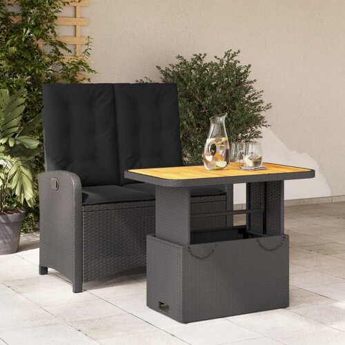  2-dijelni vrtni blagovaonski set s jastucima od poliratana crni Crna 90 cm table length Cene