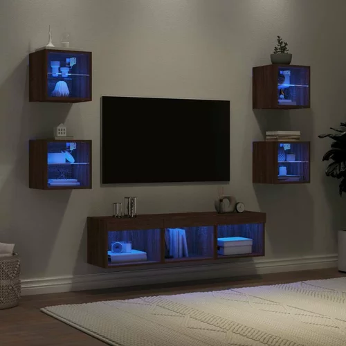  7-dijelni zidni TV elementi s LED svjetlima boja smeđeg hrasta