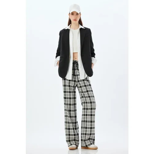 Koton Black Plaid Women's Trousers