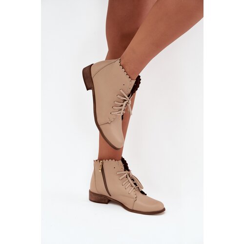 Zazoo Leather Ankle Boots With Flat Heel Beige 2964 Slike