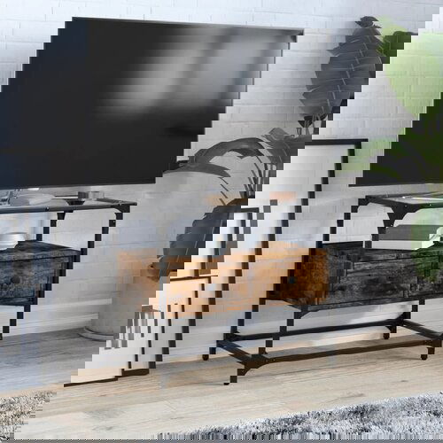 vidaXL TV omarica s stekleno ploščo dimljen hrast 60x35x51 cm inž. les Cene