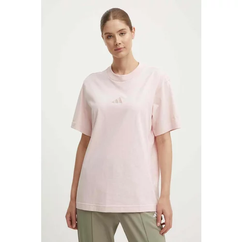 Adidas Bombažna kratka majica All SZN ženska, roza barva, IY6787