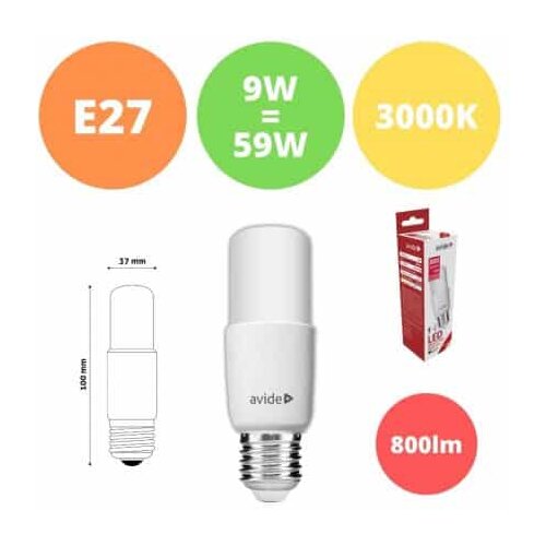 Avide led žarnica - sijalka stick E27 T37 9W toplo bela 3000K Cene