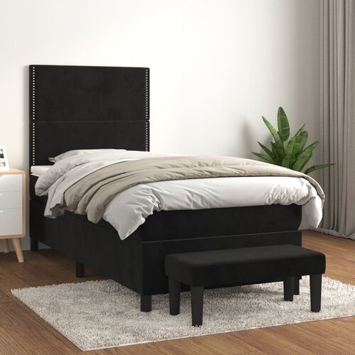 VidaXL Box spring postelja z vzmetnico črna 90x200 cm žamet Slike