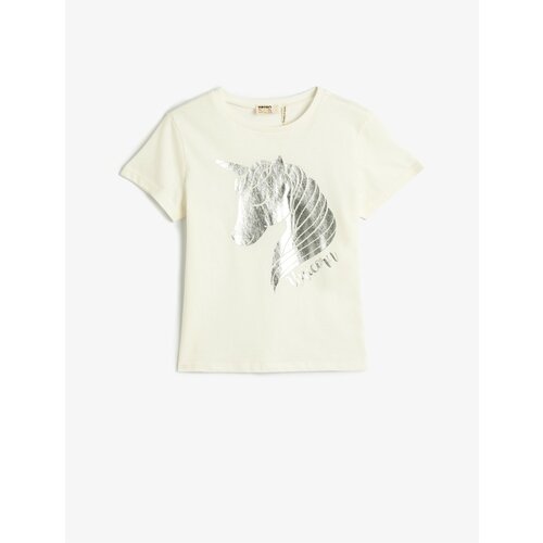 Koton Unicorn T-Shirt with a Shiny Print Short Sleeve Crew Neck Cotton Cene