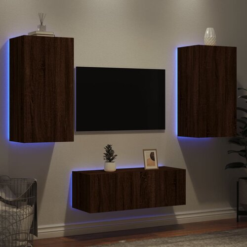 The Living Store Komplet TV omaric LED 4-delni rjavi hrast inženirski les - Stenska TV Enota, (21555970) Cene