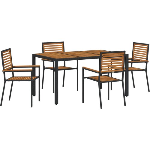 vidaXL 5-dijelni set za objedovanje u vrtu Crni poliratan akacija, Stacking Garden Chairs with Cushions 2 pcs Black Poly Rattan Cijene