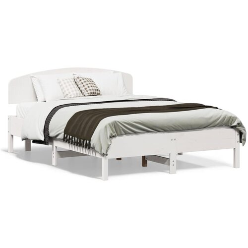 VidaXL Okvir za krevet s uzglavljem bijeli 135 x 190 cm od borovine Slike