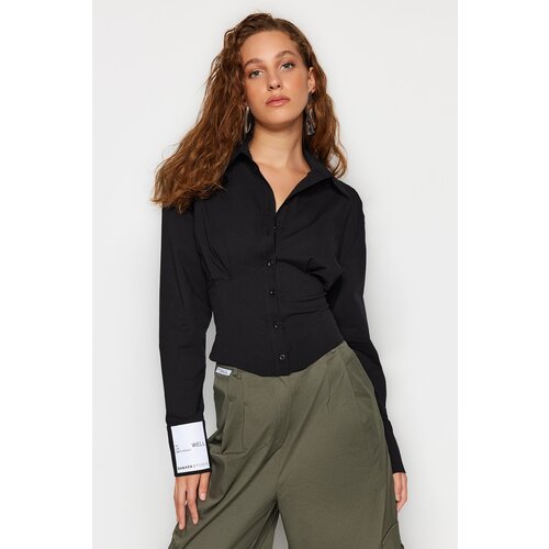 Trendyol X Sagaza Studio Black Corset Detailed Poplin Shirt Slike
