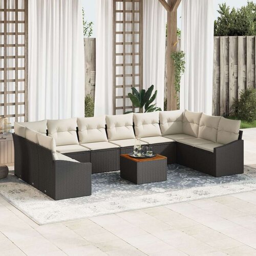  11 Djelni Vrtni Sofa Set sa Jastucima Crni Poli Ratan Akacija Cijene