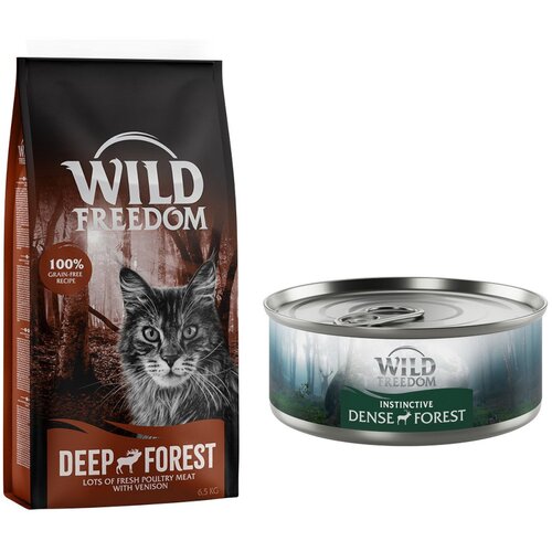 Wild Freedom suha mačja hrana 6,5 kg + WF Instinctive mokra mačja hrana 6 x 70 g po posebni ceni! - Adult "Deep Forest" z jelenom - recept brez žit 6,5 kg + Instinctive Dense Forest - jelen 6 x 70 g Cene